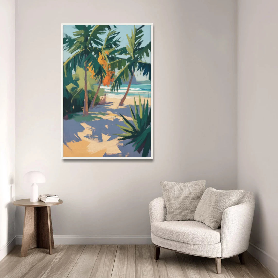 Playa Paraíso Palms - White Framed Canvas Wall Art - Sofa - 32x48