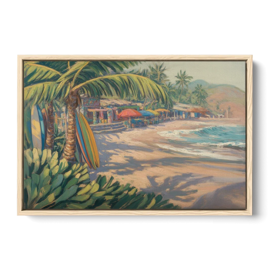 Playa Sayulita Palms - Oak Framed Canvas Wall Art - Front