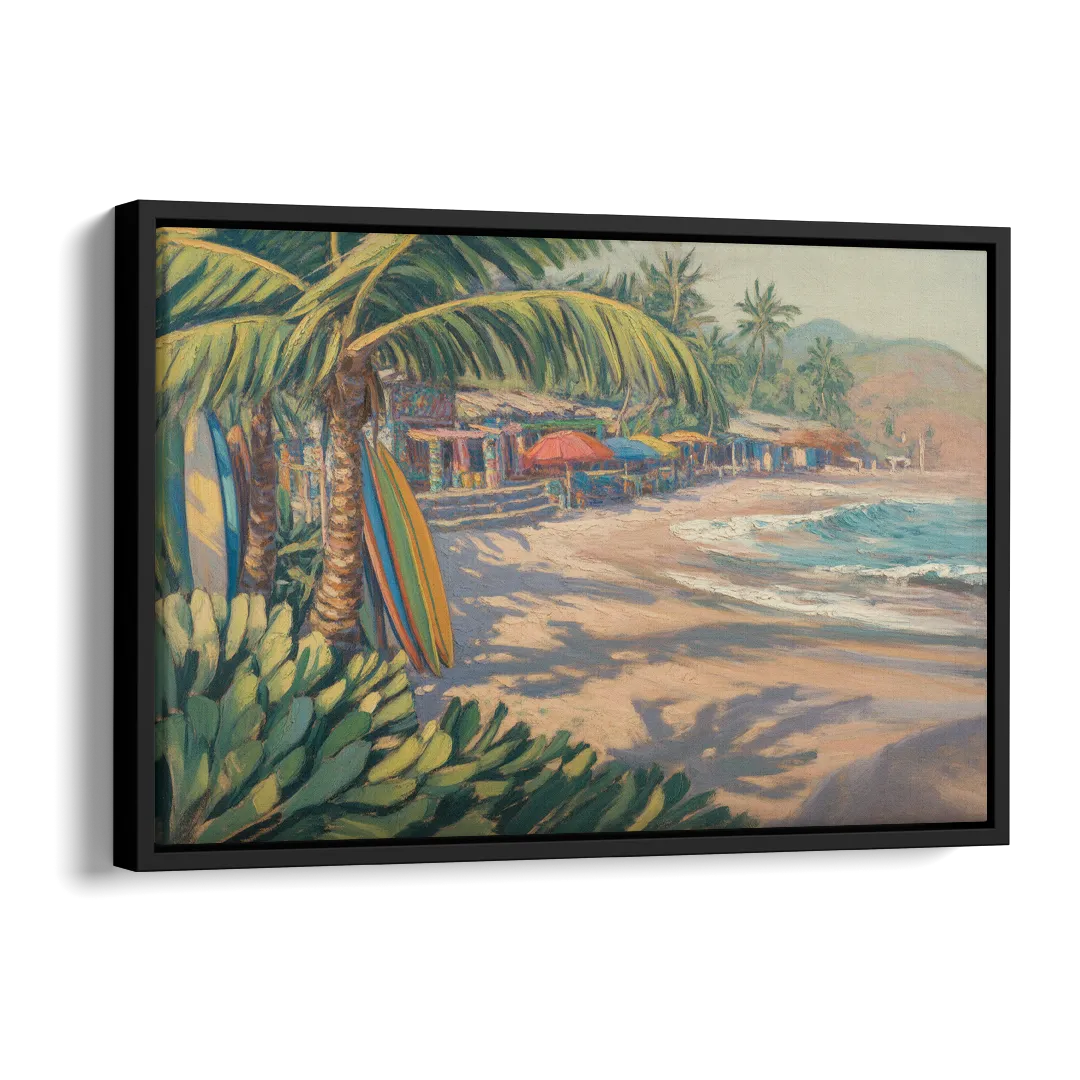Playa Sayulita Palms Side - Black Canvas Wall Art