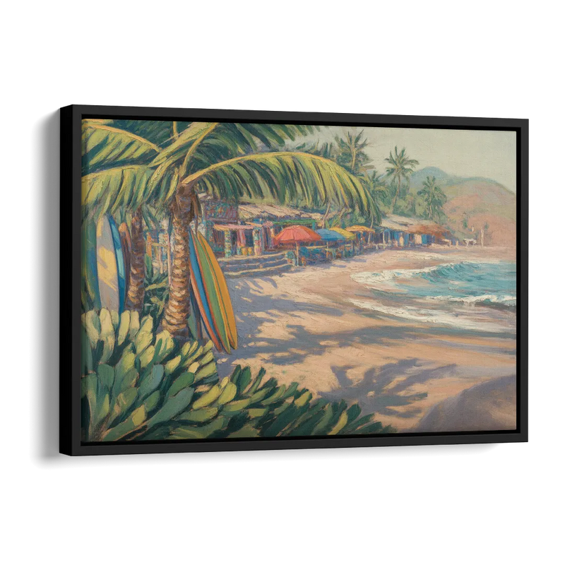 Playa Sayulita Palms Side - Black Canvas Wall Art