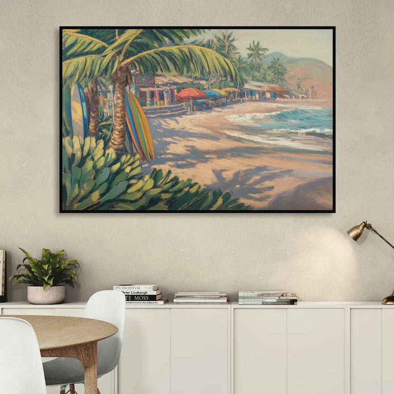 Playa Sayulita Palms Sitting Room - Black Canvas Wall Art