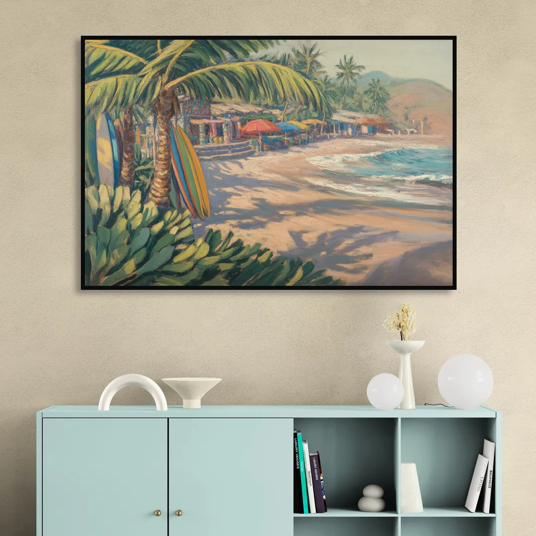 Playa Sayulita Palms Living Room - Black Canvas Wall Art