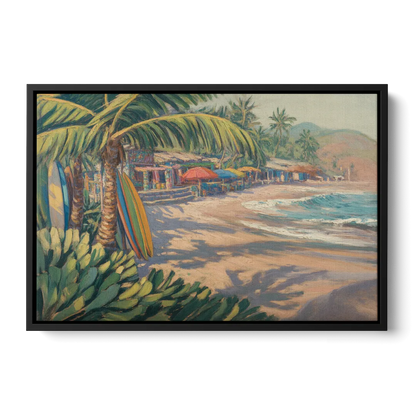 Playa Sayulita Palms Front - Black Canvas Wall Art