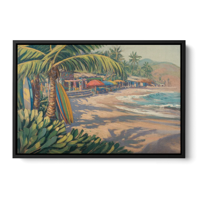 Playa Sayulita Palms Front - Black Canvas Wall Art