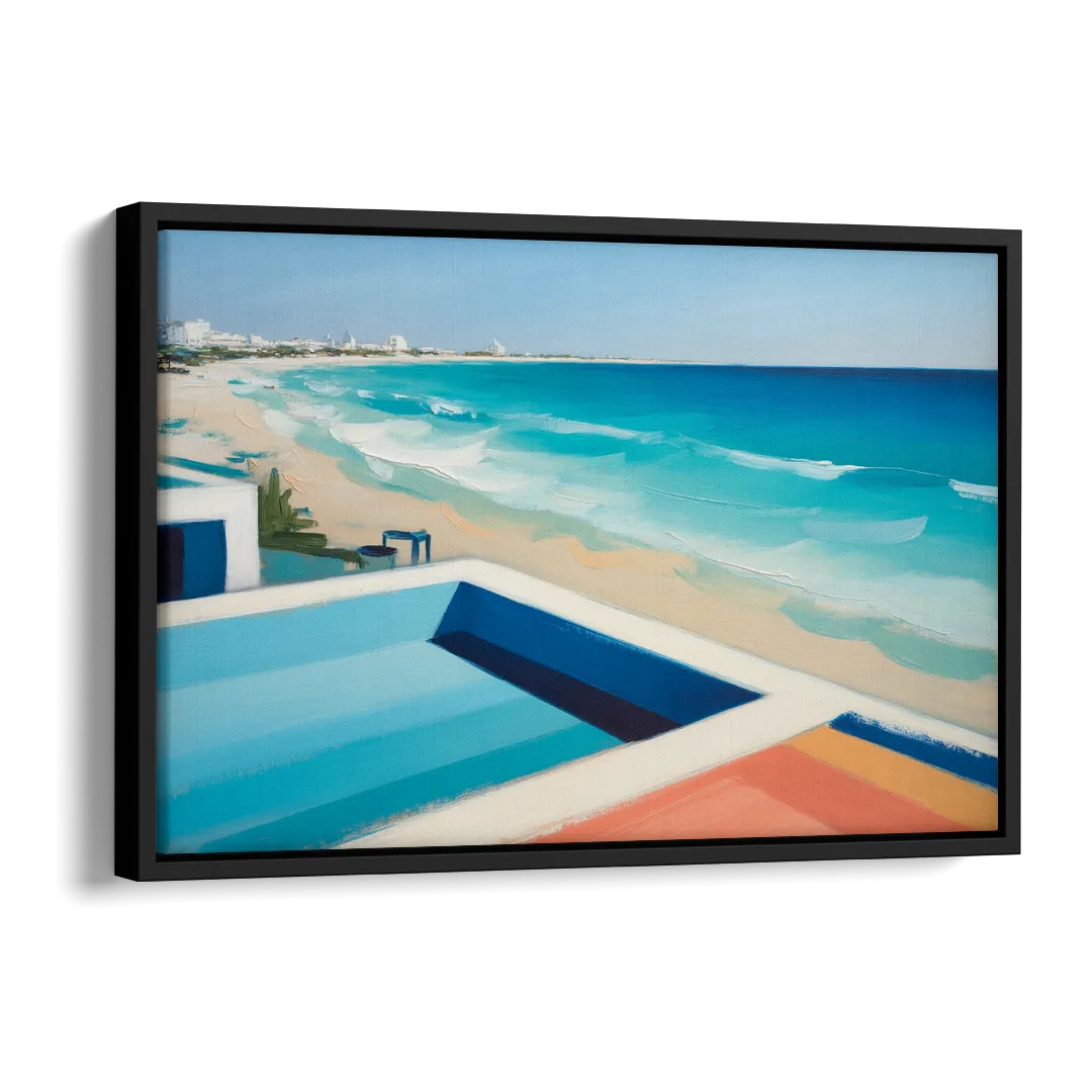 Playa del Carmen Beachfront Side - Black Canvas Wall Art