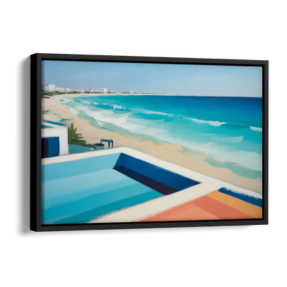 Playa del Carmen Beachfront Side - Black Canvas Wall Art