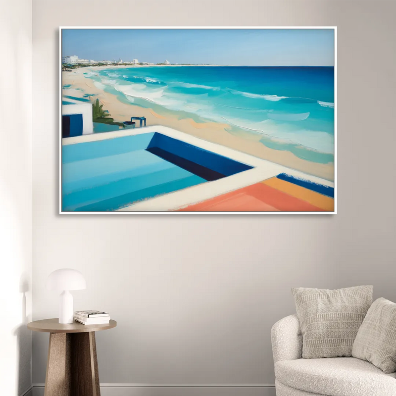 Playa del Carmen Beachfront Living Room - White Canvas Wall Art