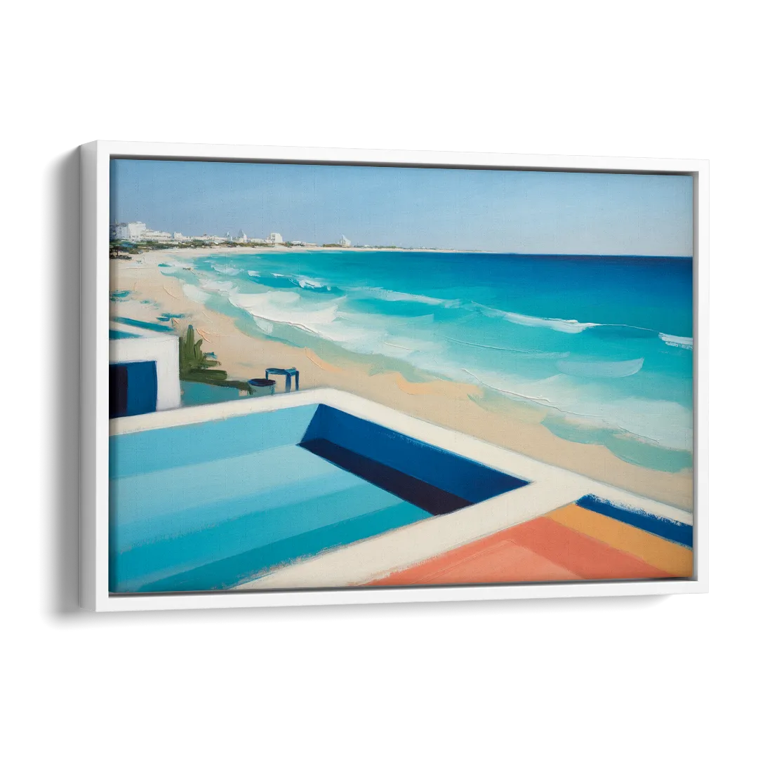 Playa del Carmen Beachfront Side - White Canvas Wall Art