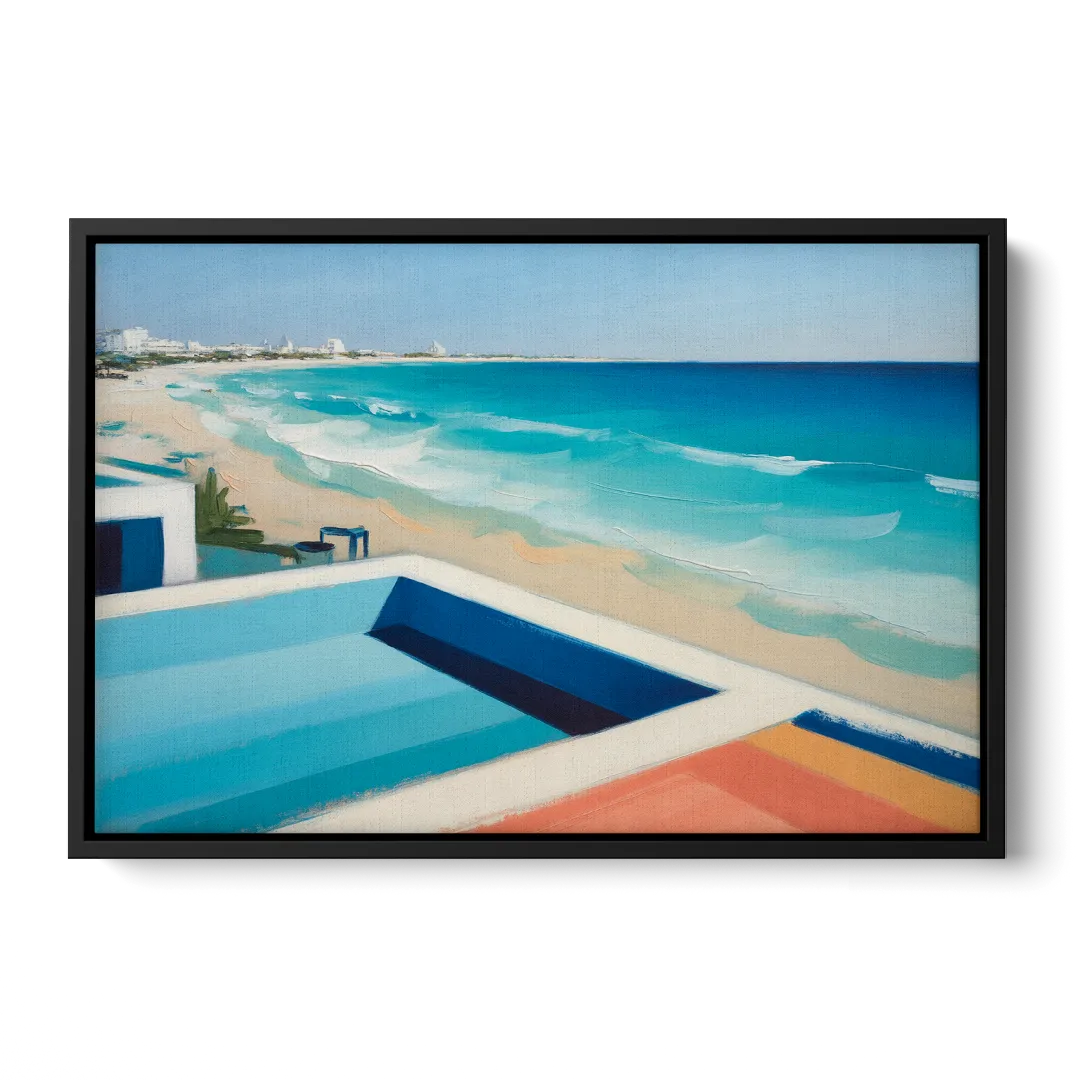 Playa del Carmen Beachfront Front - Black Canvas Wall Art