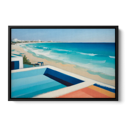 Playa del Carmen Beachfront Front - Black Canvas Wall Art