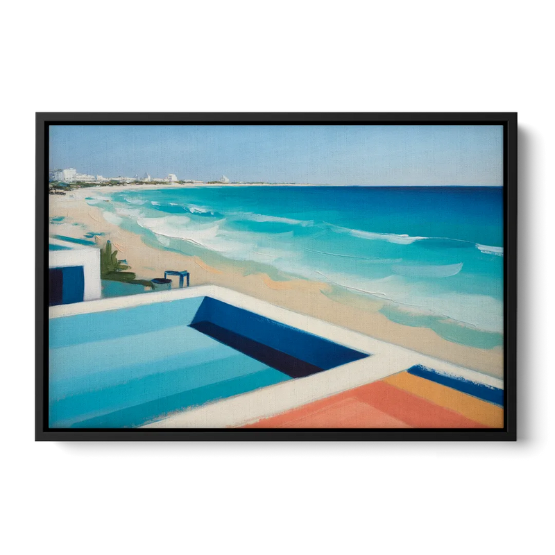 Playa del Carmen Beachfront Front - Black Canvas Wall Art
