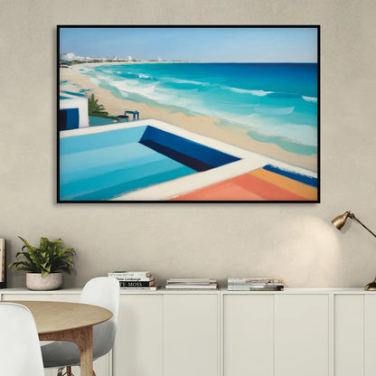 Playa del Carmen Beachfront Living Room - Black Canvas Wall Art