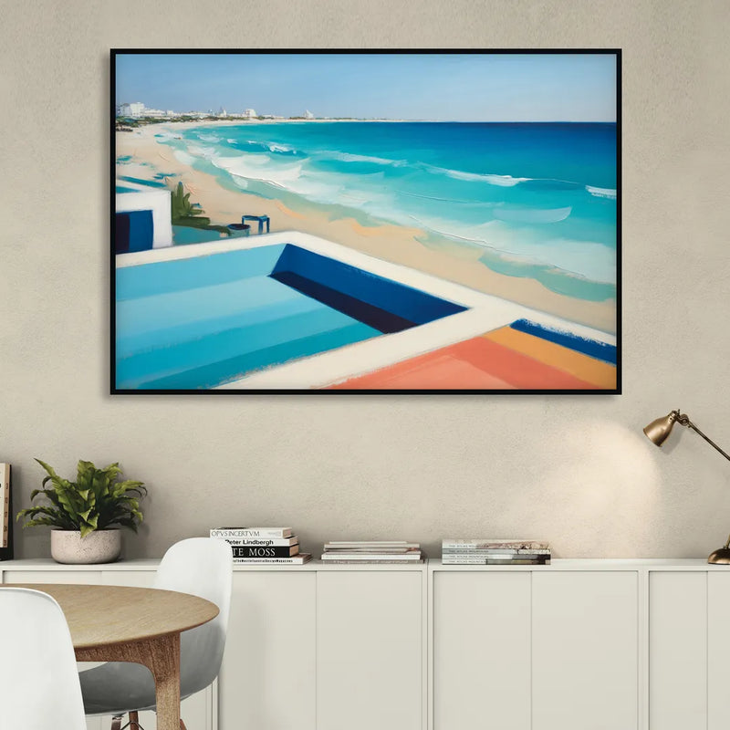 Playa del Carmen Beachfront Living Room - Black Canvas Wall Art