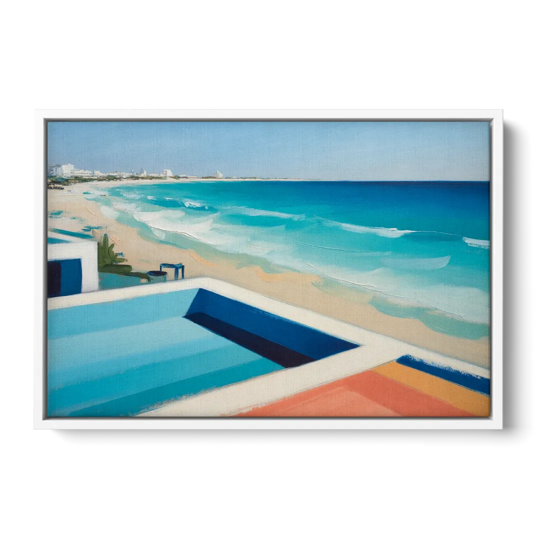 Playa del Carmen Beachfront Front - White Canvas Wall Art
