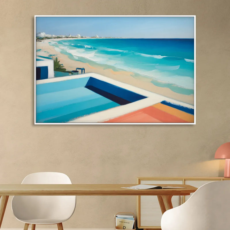 Playa del Carmen Beachfront Sitting Room - White Canvas Wall Art