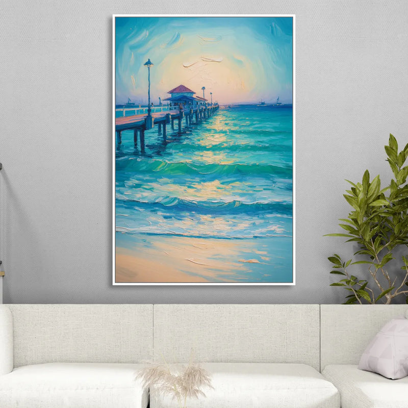 Playa del Carmen Pier Living Room - White Canvas Wall Art