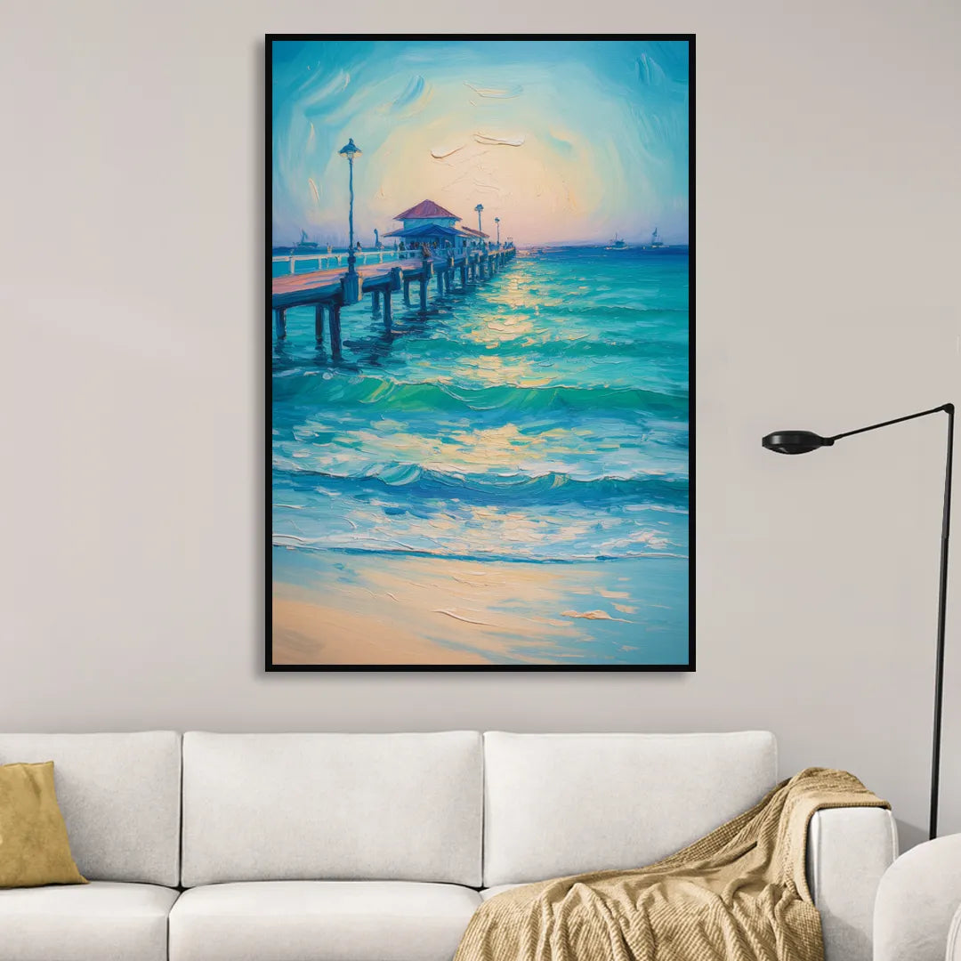 Playa del Carmen Pier Sitting Room - Black Canvas Wall Art