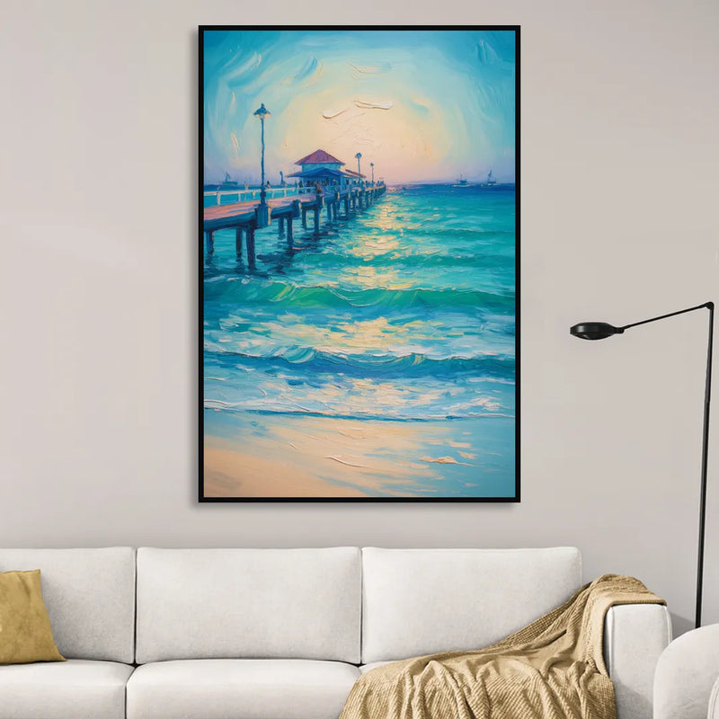 Playa del Carmen Pier Sitting Room - Black Canvas Wall Art