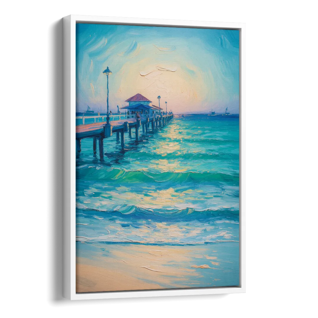Playa del Carmen Pier Side - White Canvas Wall Art