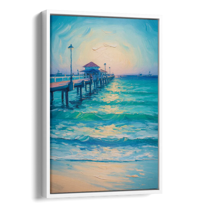 Playa del Carmen Pier Side - White Canvas Wall Art