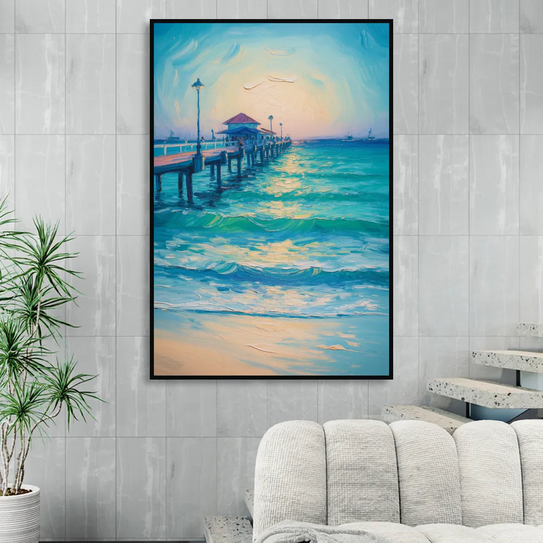 Playa del Carmen Pier Living Room - Black Canvas Wall Art