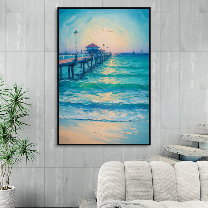 Playa del Carmen Pier Living Room - Black Canvas Wall Art