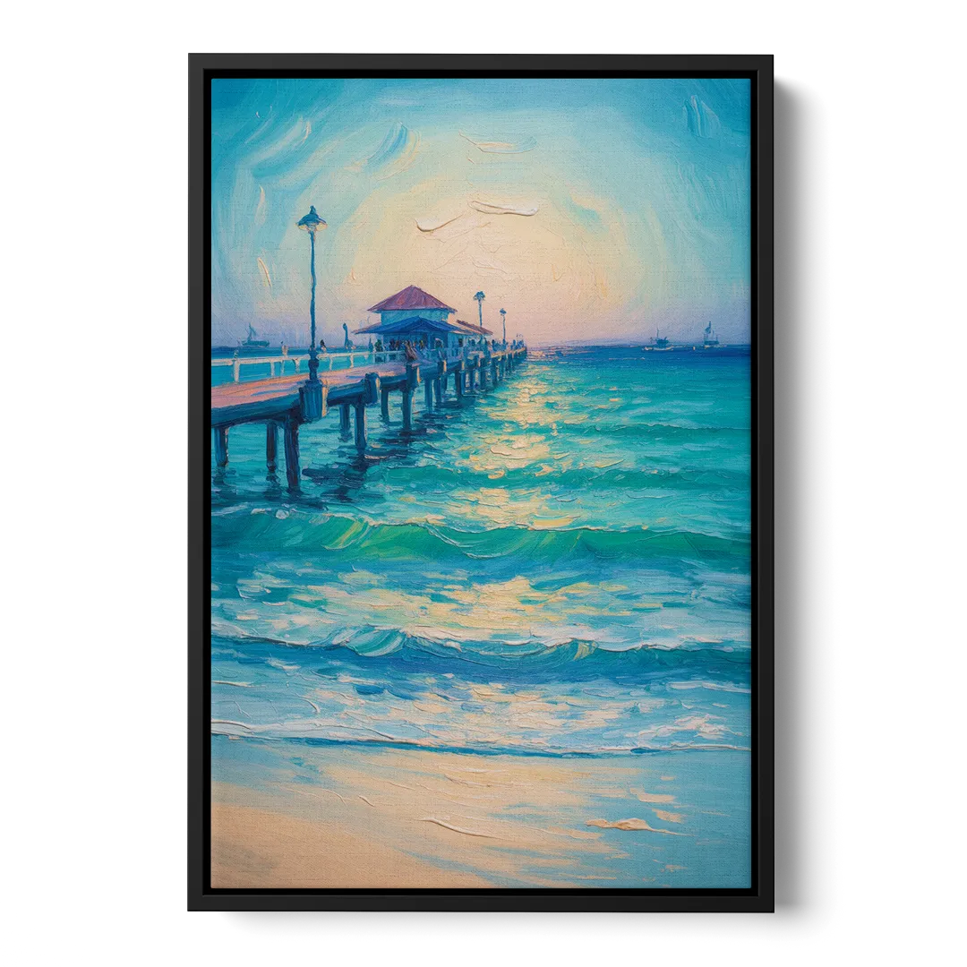 Playa del Carmen Pier Front - Black Canvas Wall Art