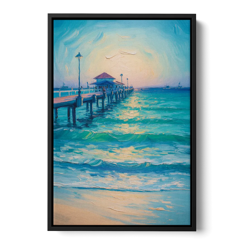 Playa del Carmen Pier Front - Black Canvas Wall Art
