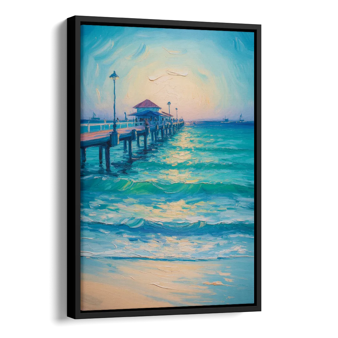 Playa del Carmen Pier Side - Black Canvas Wall Art