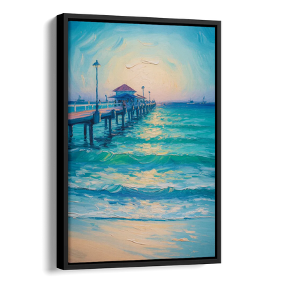 Playa del Carmen Pier Side - Black Canvas Wall Art