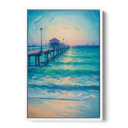 Playa del Carmen Pier Front - White Canvas Wall Art