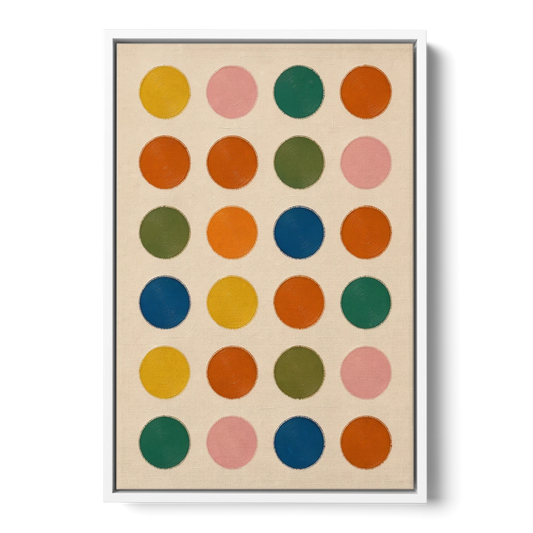 Playroom Wall Art with Twenty-Four Painted Dots - White Framed Canvas Wall Art - Front