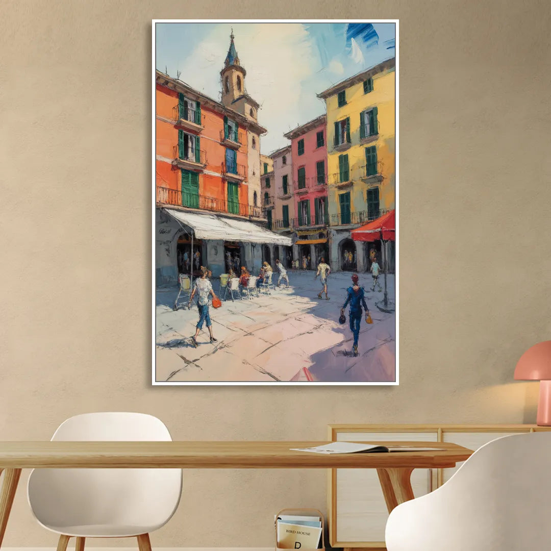 Plaza Mayor Charm Living Room - White Canvas Wall Art