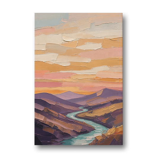 Plum Hills and Teal River at Sunset - Canvas Wall Art - Front
