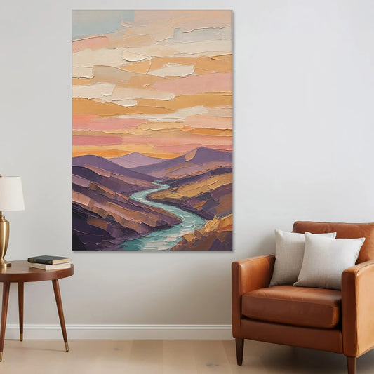 Plum Hills and Teal River at Sunset - Canvas Wall Art - Sofa - 40x60