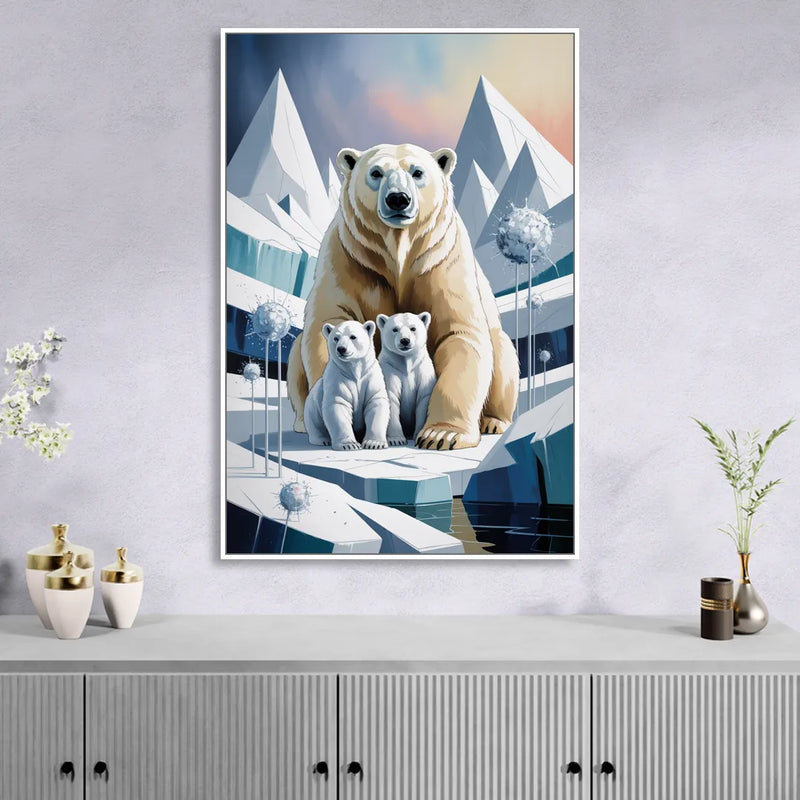 Polar Bear Majesty Living Room - White Canvas Wall Art