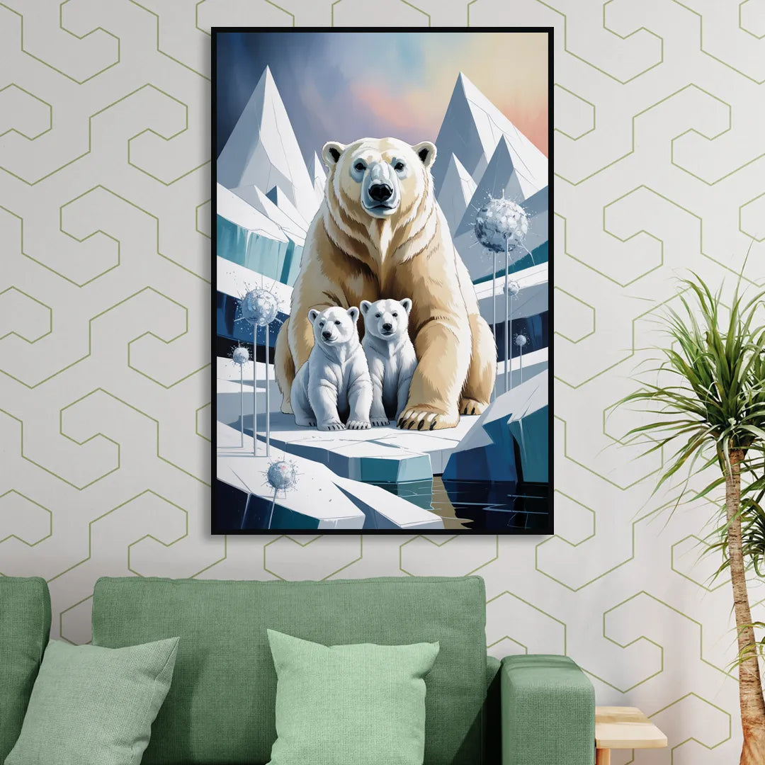 Polar Bear Majesty Sitting Room - Black Canvas Wall Art