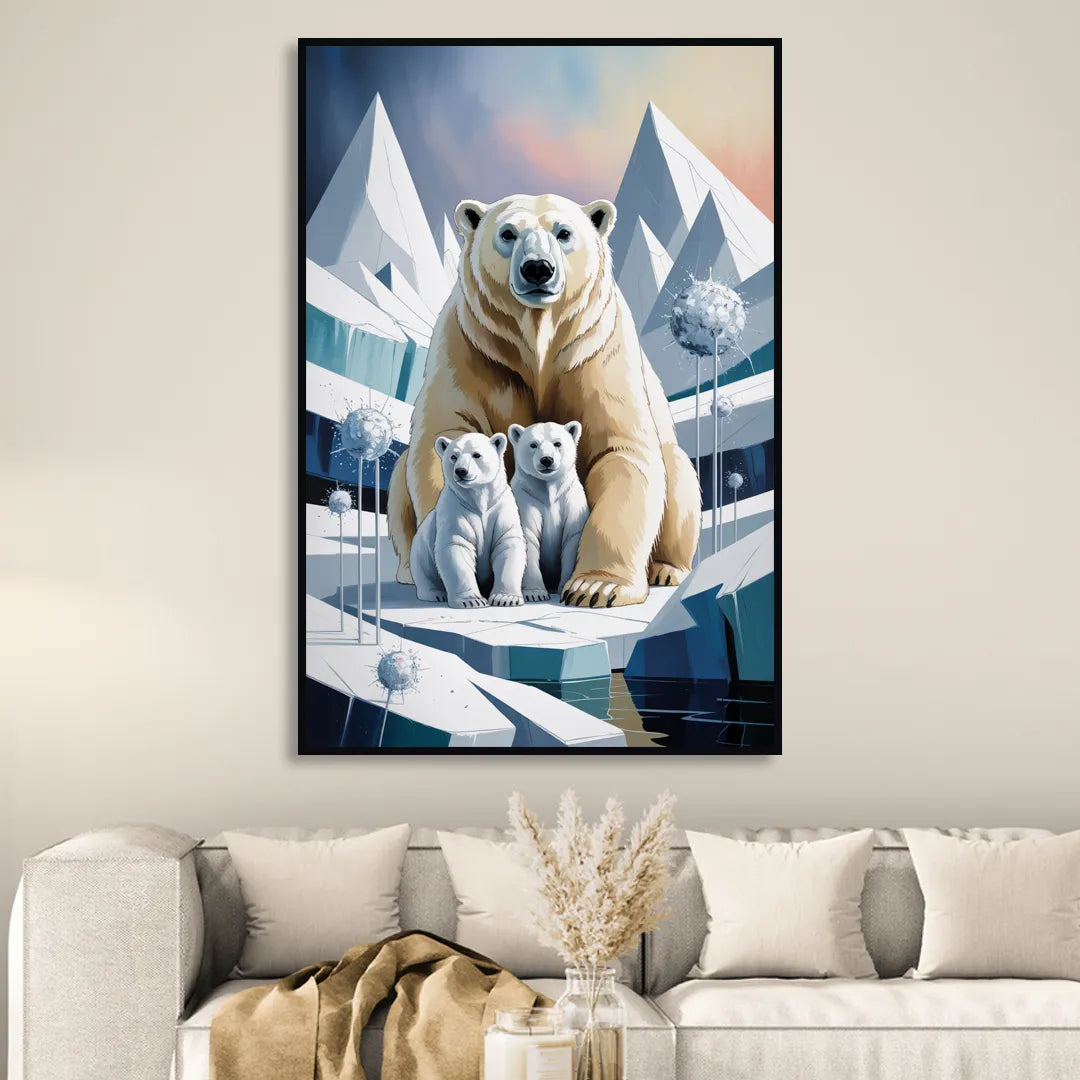 Polar Bear Majesty Living Room - Black Canvas Wall Art
