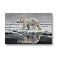 Black and White Polar Bear on Broken Sea Ice - Canvas Wall Art - Front