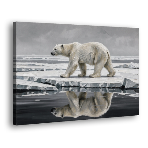 Black and White Polar Bear on Broken Sea Ice - Canvas Wall Art - Side