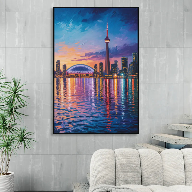 Polson Pier Toronto View Sitting Room - Black Canvas Wall Art