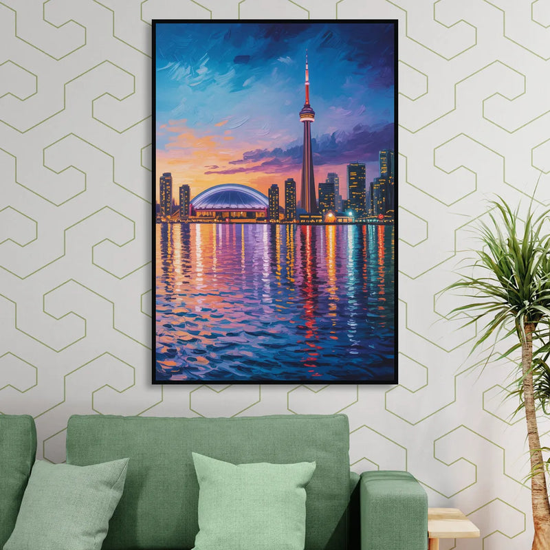 Polson Pier Toronto View Living Room - Black Canvas Wall Art