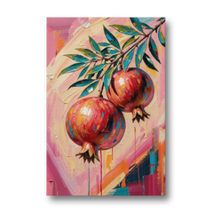 Pomegranate Painting with Two Fruits on Pink - Canvas Wall Art - Front
