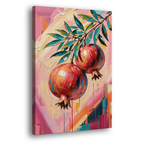 Pomegranate Painting with Two Fruits on Pink - Canvas Wall Art - Side