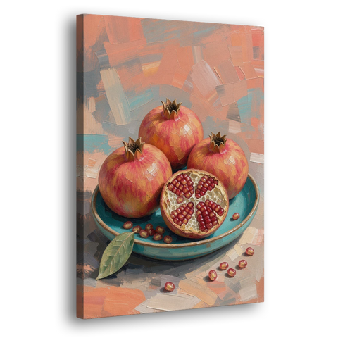 Pomegranates in a Turquoise Bowl for the Kitchen - Canvas Wall Art - Side