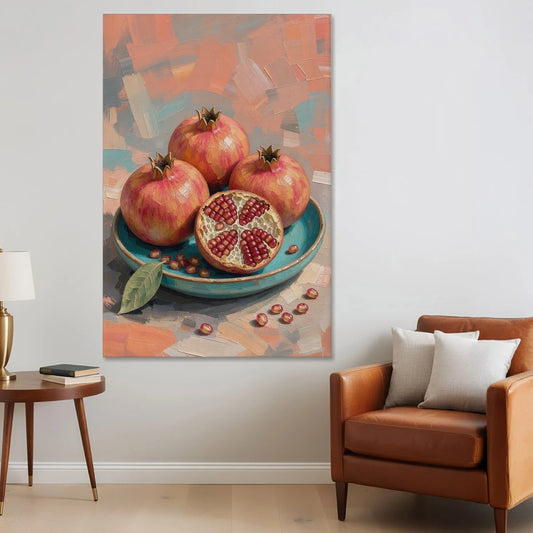 Pomegranates in a Turquoise Bowl for the Kitchen - Canvas Wall Art - Sofa - 40x60