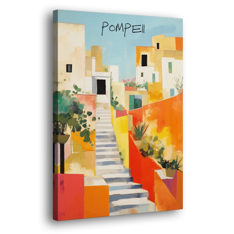 Pompeii Painting of Sunlit White Stairs - Canvas Wall Art - Side