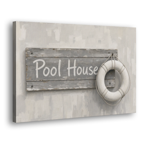 Pool House Sign with White Life Ring - Canvas Wall Art - Side