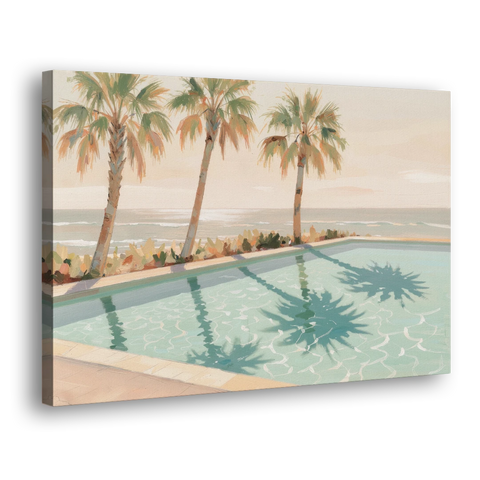 Poolside Art with Three Palm Shadows - Canvas Wall Art - Side