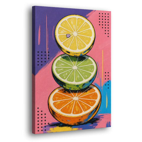 Pop Art Fruit Painting of a Citrus Wheel Tower - Canvas Wall Art - Side
